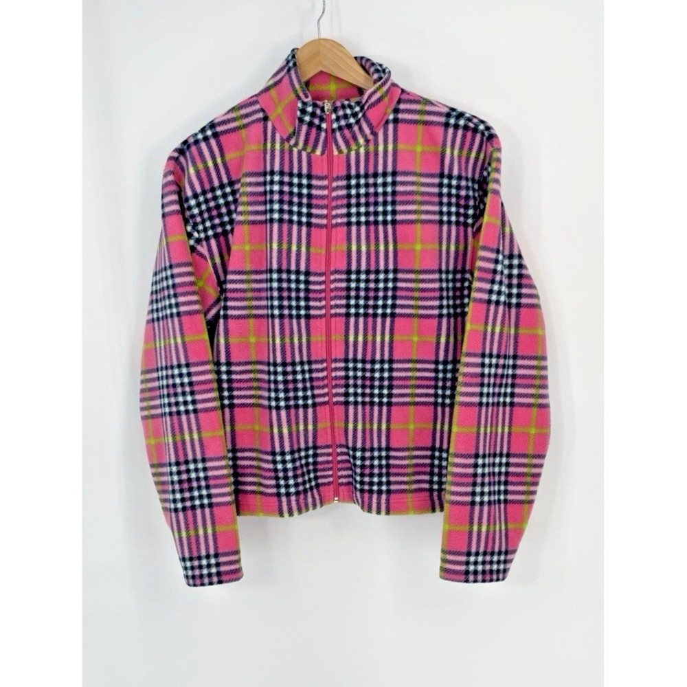 Mountain Lake Women's Size XL Pink Plaid Fleece Sweater Jacket Zip Up